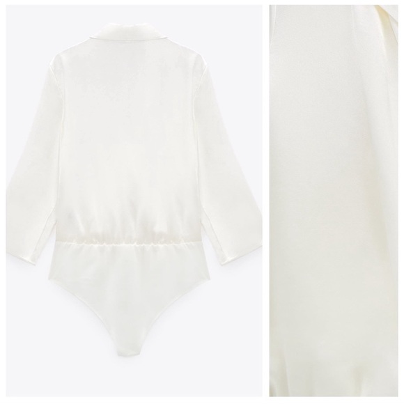 Zara White Satin Effect Bodysuit with Crossover V-neckline - Picture 4 of 5
